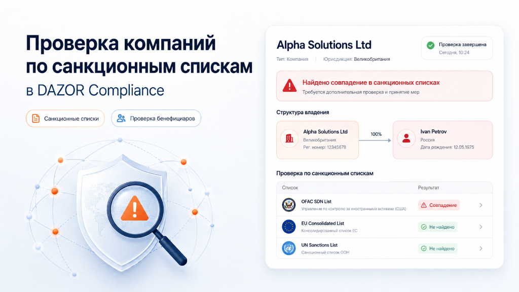Проверка компаний по санкционным спискам доступна в DAZOR Compliance