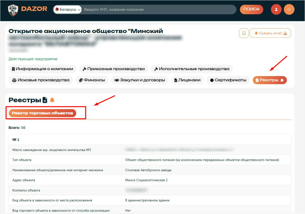 Торговый реестр Беларуси: проверка сведений о торговых объектах в Dazor